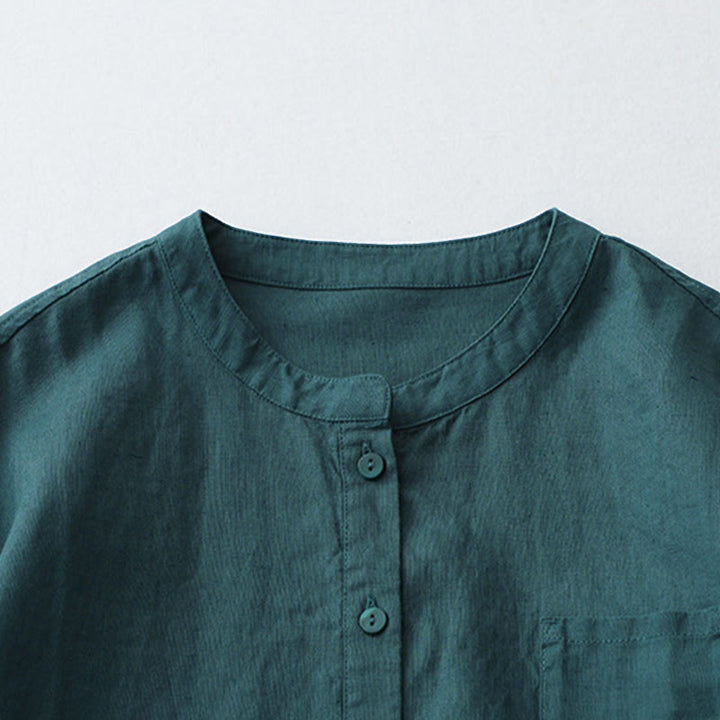 Camisa de manga tres cuartos con botones de color liso con Buddha Stones - image 15