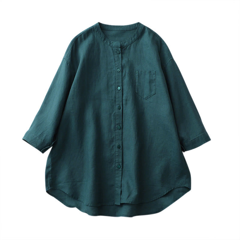 Camisa de manga tres cuartos con botones de color liso con Buddha Stones - image 15
