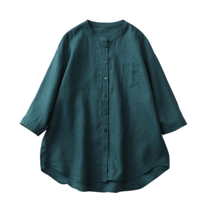 Camisa de manga tres cuartos con botones de color liso con Buddha Stones - image 15