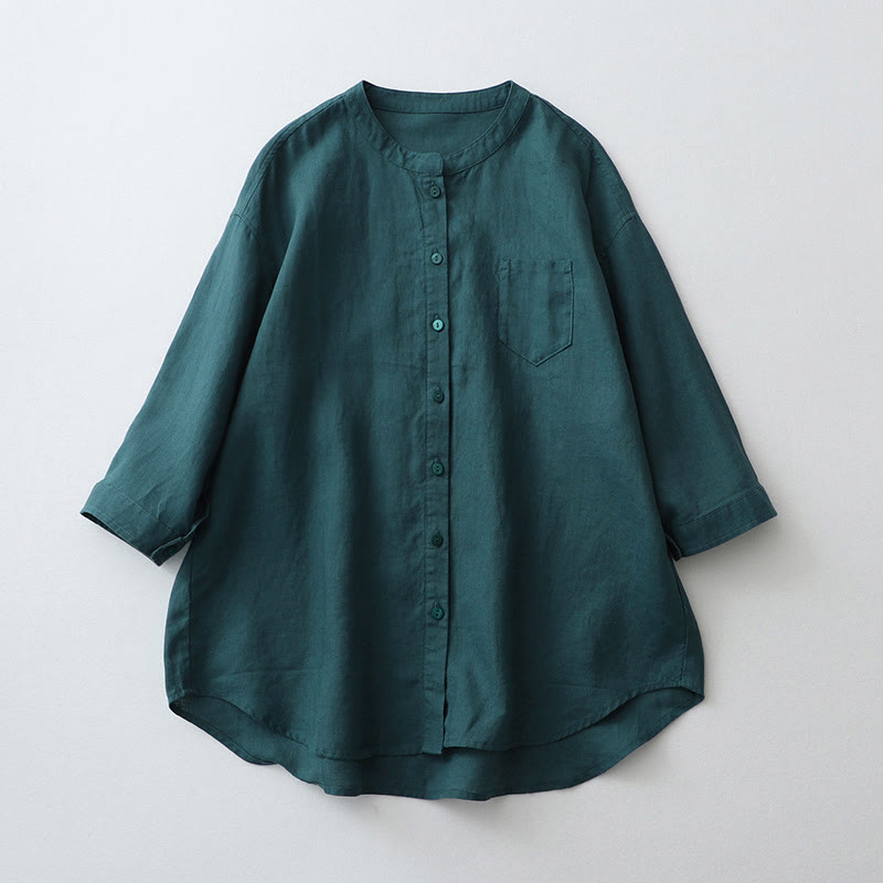 Camisa de manga tres cuartos con botones de color liso con Buddha Stones - Azul acero - US8-10，UK/AU12-14，EU40-42 (2XL) - image 14