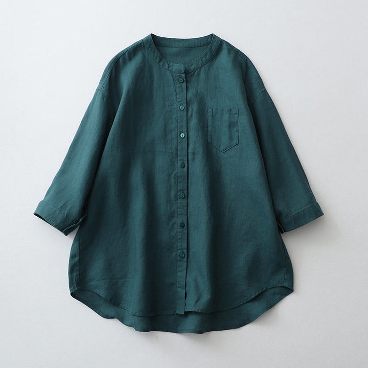 Camisa de manga tres cuartos con botones de color liso con Buddha Stones - Azul acero - US8-10，UK/AU12-14，EU40-42 (2XL) - image 14