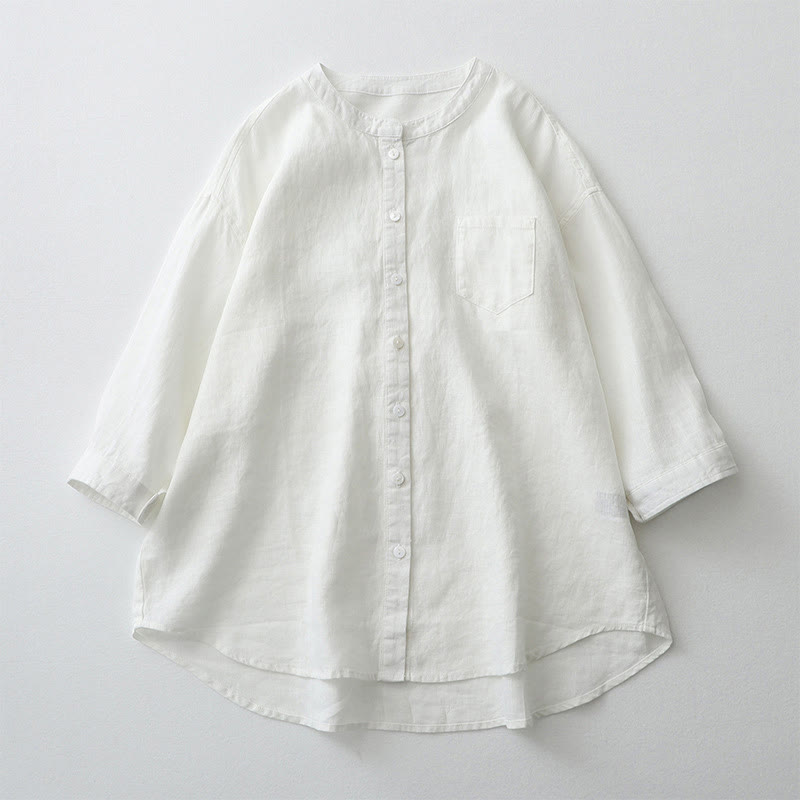 Camisa de manga tres cuartos con botones de color liso con Buddha Stones - Blanco - US8-10，UK/AU12-14，EU40-42 (2XL) - image 28
