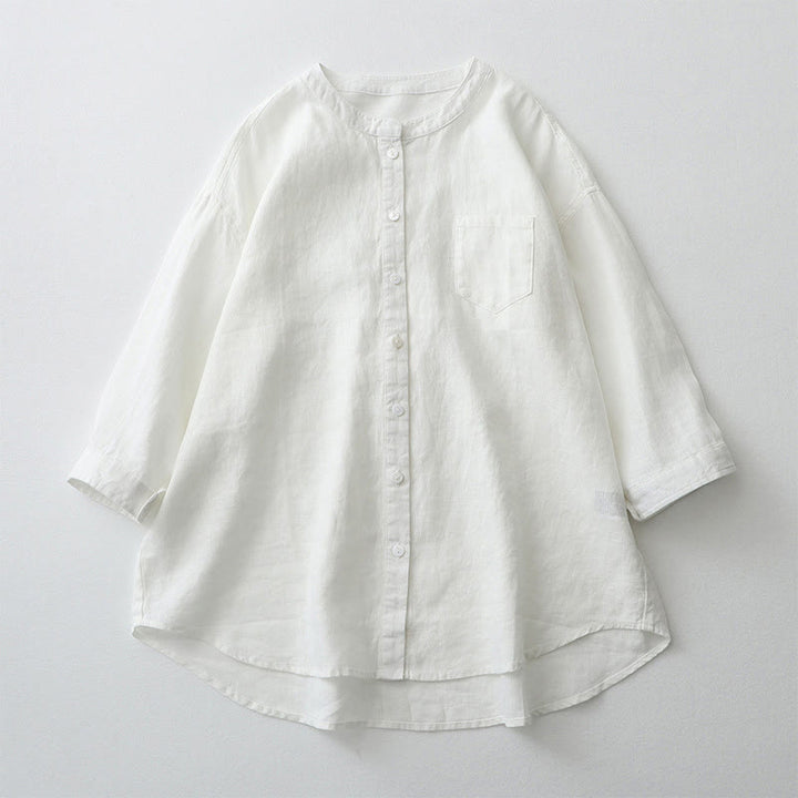 Camisa de manga tres cuartos con botones de color liso con Buddha Stones - Blanco - US8-10，UK/AU12-14，EU40-42 (2XL) - image 28