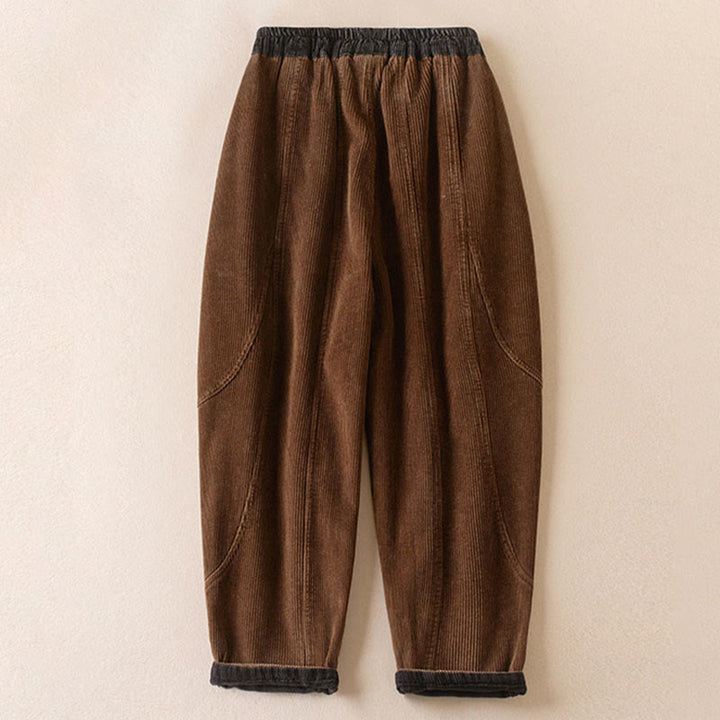 Pantalones Buddha Stones de pana de algodón con contraste de colores y forro polar térmico para mujer con bolsillos - image 14