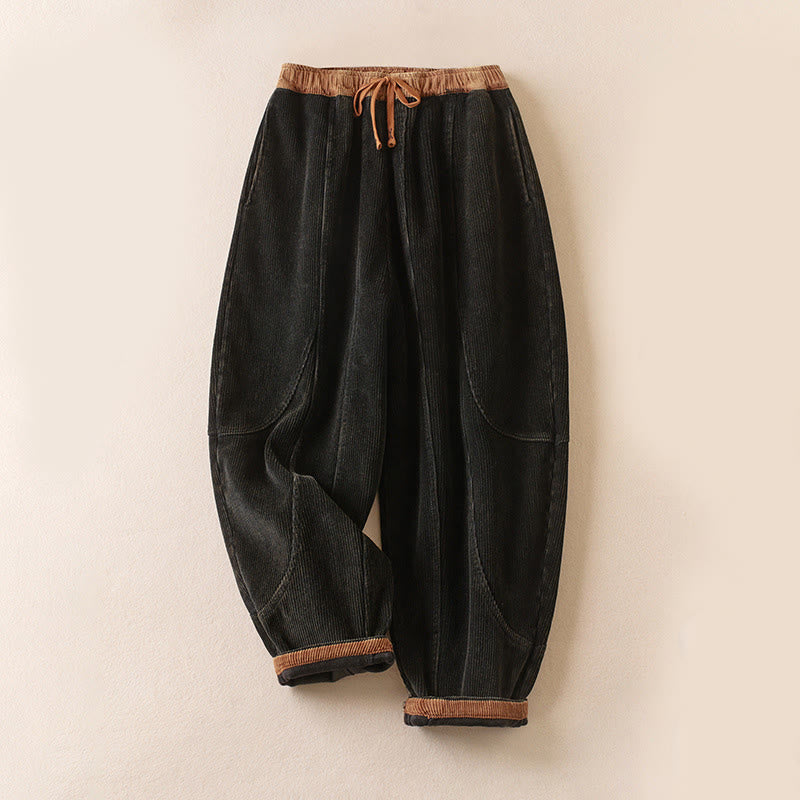 Pantalones Buddha Stones de pana de algodón con contraste de colores y forro polar térmico para mujer con bolsillos - Negro - US16，UK/AU20，EU48 (3XL) - image 0
