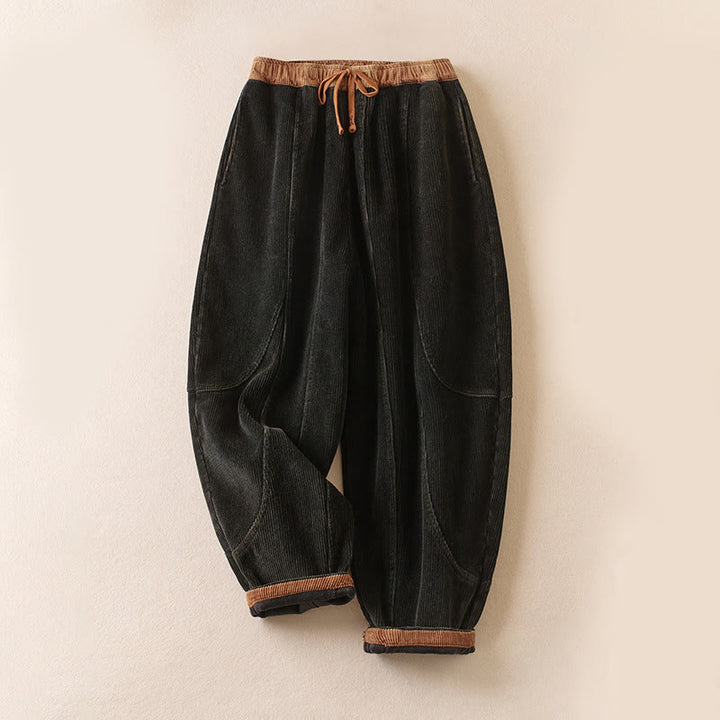 Pantalones Buddha Stones de pana de algodón con contraste de colores y forro polar térmico para mujer con bolsillos - Negro - US16，UK/AU20，EU48 (3XL) - image 0