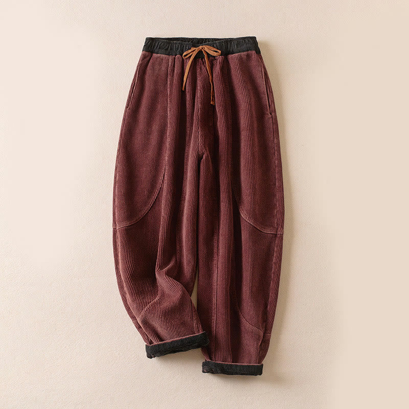 Pantalones Buddha Stones de pana de algodón con contraste de colores y forro polar térmico para mujer con bolsillos - IndianRed - US16，UK/AU20，EU48 (3XL) - image 5