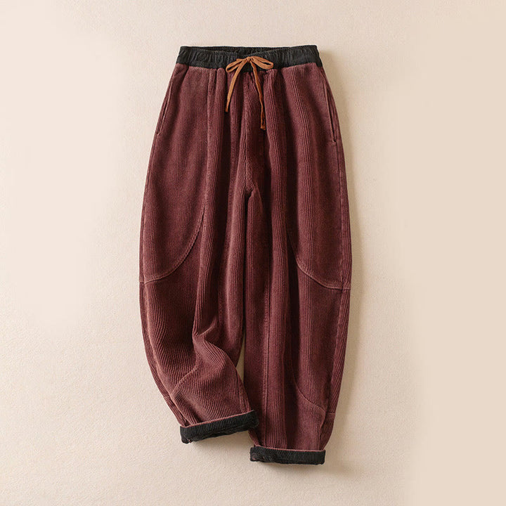 Pantalones Buddha Stones de pana de algodón con contraste de colores y forro polar térmico para mujer con bolsillos - IndianRed - US16，UK/AU20，EU48 (3XL) - image 5