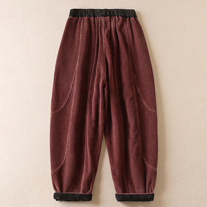 Pantalones Buddha Stones de pana de algodón con contraste de colores y forro polar térmico para mujer con bolsillos - image 6