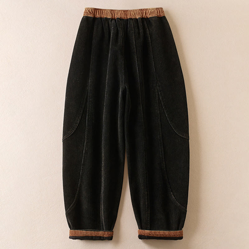 Pantalones Buddha Stones de pana de algodón con contraste de colores y forro polar térmico para mujer con bolsillos - image 1