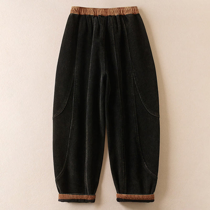 Pantalones Buddha Stones de pana de algodón con contraste de colores y forro polar térmico para mujer con bolsillos - image 1