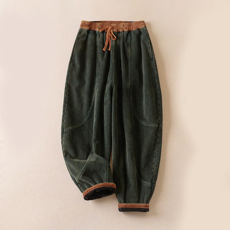 Pantalones Buddha Stones de pana de algodón con contraste de colores y forro polar térmico para mujer con bolsillos - Versión con forro polar - Verde bosque - US16，UK/AU20，EU48 (3XL) - image 0