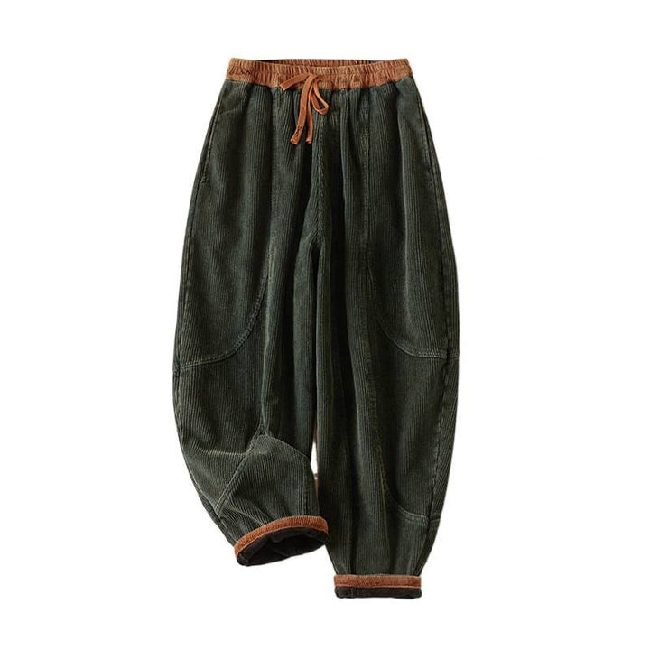 Pantalones Buddha Stones de pana de algodón con contraste de colores y forro polar térmico para mujer con bolsillos - image 16