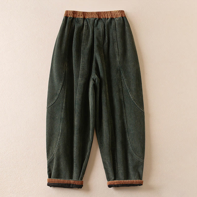 Pantalones Buddha Stones de pana de algodón con contraste de colores y forro polar térmico para mujer con bolsillos - image 1