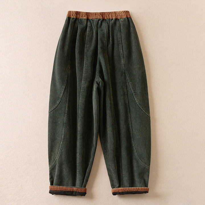 Pantalones Buddha Stones de pana de algodón con contraste de colores y forro polar térmico para mujer con bolsillos - image 1