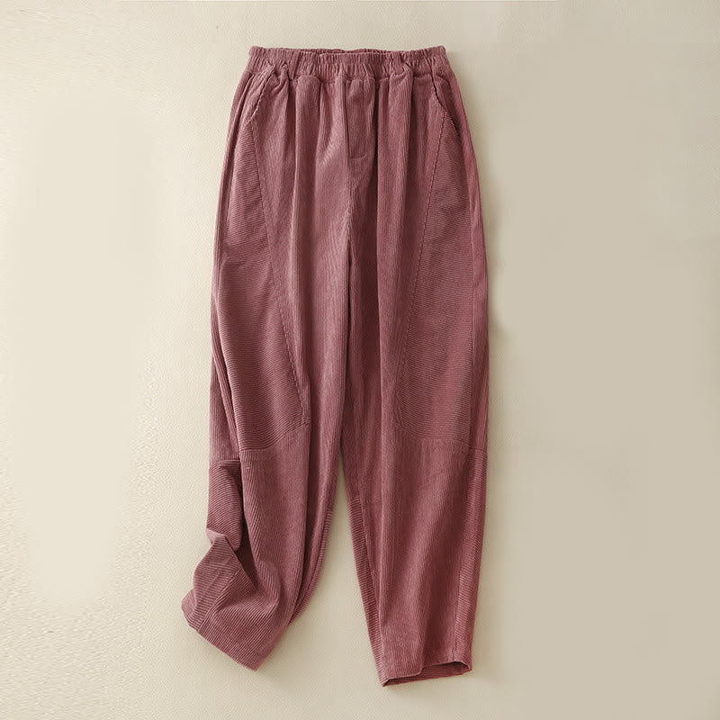Pantalones harén de pana y poliéster para mujer, estilo vintage, con bolsillos, de Buddha Stones Commute - Violeta pálido rojo - US8-10，UK/AU12-14，EU40-42 (2XL) - image 14