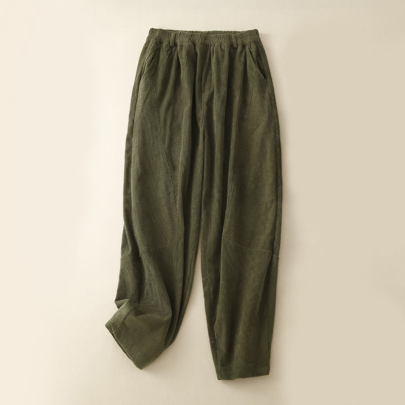 Pantalones harén de pana y poliéster para mujer, estilo vintage, con bolsillos, de Buddha Stones Commute - Verde oliva - US8-10，UK/AU12-14，EU40-42 (2XL) - image 4