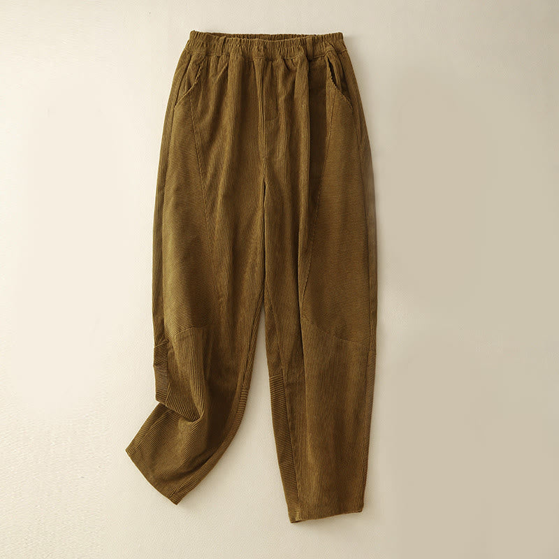 Pantalones harén de pana y poliéster para mujer, estilo vintage, con bolsillos, de Buddha Stones Commute - Vara de oro oscura - US8-10，UK/AU12-14，EU40-42 (2XL) - image 18