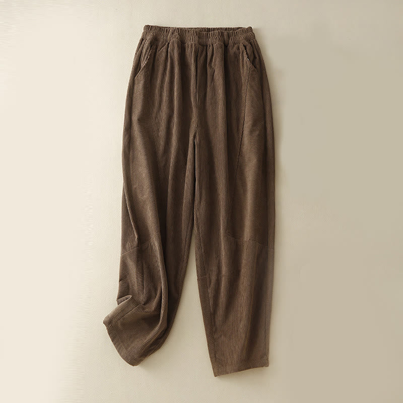 Pantalones harén de pana de algodón con bolsillos para mujer, estilo vintage, Buddha Stones Commute - Tierra de siena - US8-10，UK/AU12-14，EU40-42 (2XL) - image 1