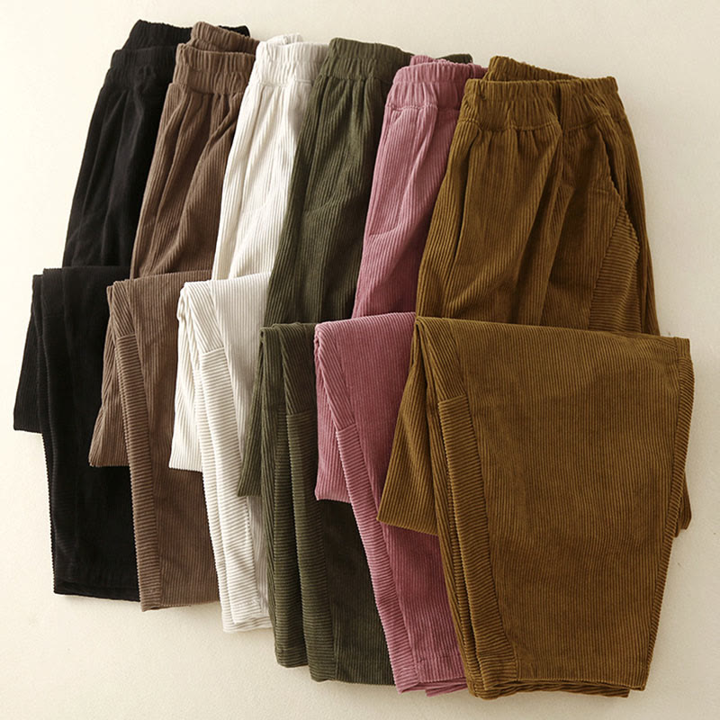 Pantalones harén de pana y poliéster para mujer, estilo vintage, con bolsillos, de Buddha Stones Commute - image 22