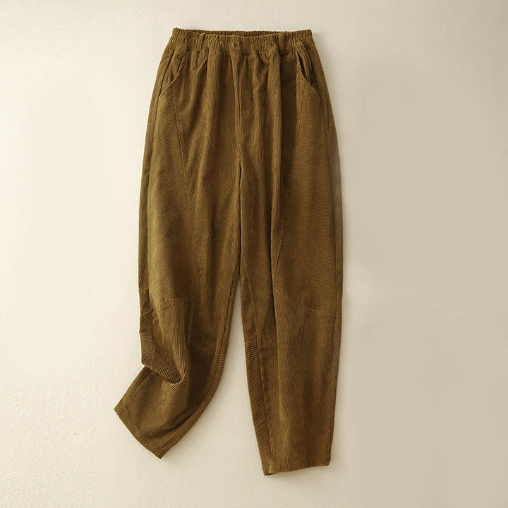 Pantalones harén de pana y poliéster para mujer, estilo vintage, con bolsillos, de Buddha Stones Commute - Vara de oro oscura - US8-10，UK/AU12-14，EU40-42 (2XL) - image 18
