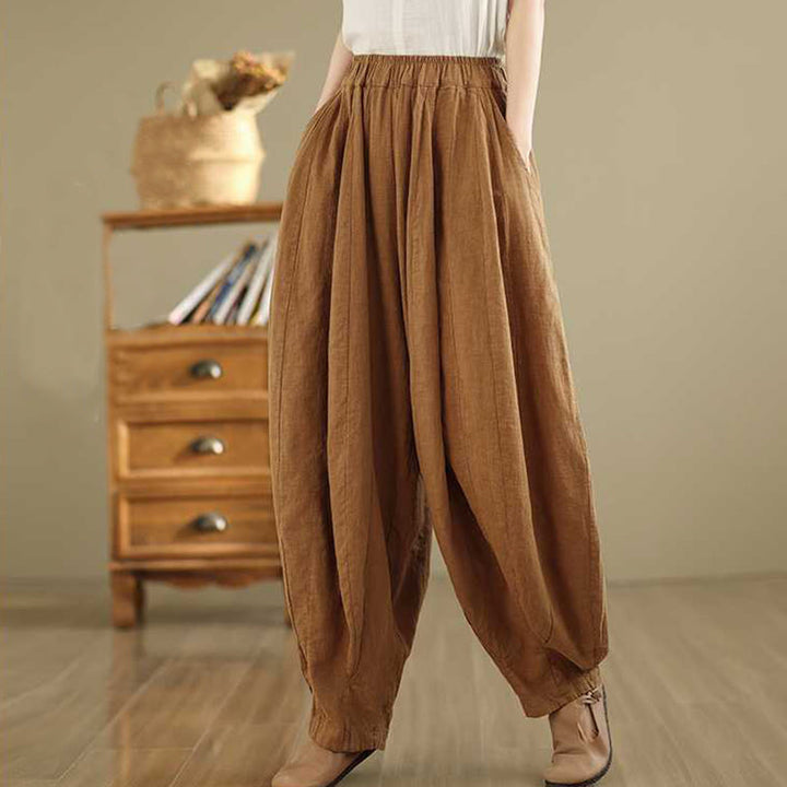 Pantalones harén de lino y algodón para mujer, de diseño sencillo e informal, con bolsillos , de Buddha Stones Spring - Perú - US8-10，UK/AU12-14，EU40-42 (2XL) - image 1