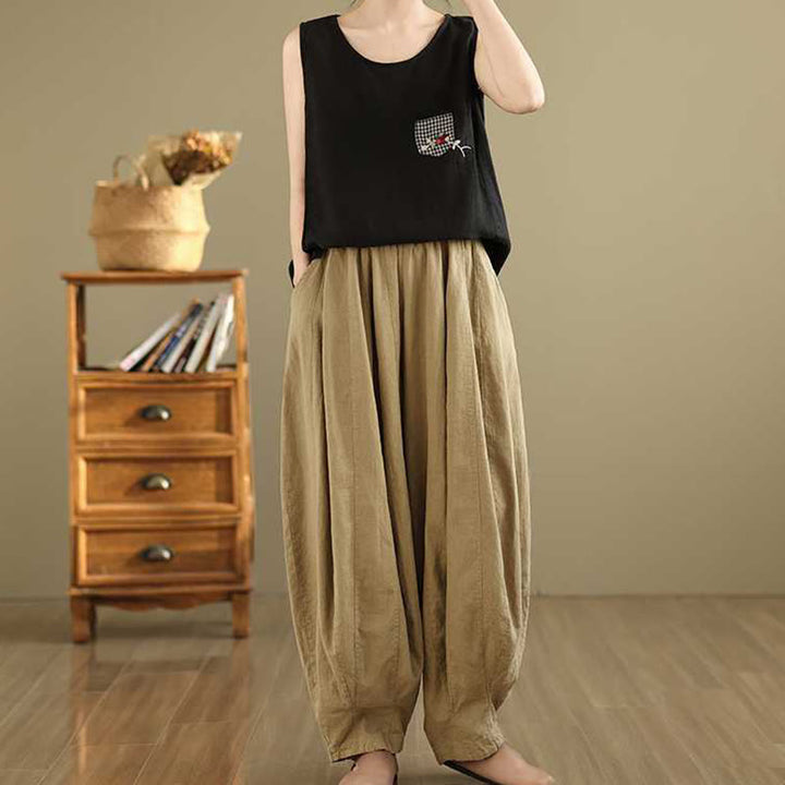 Pantalones harén de lino y algodón para mujer, de diseño sencillo e informal, con bolsillos , de Buddha Stones Spring - image 14