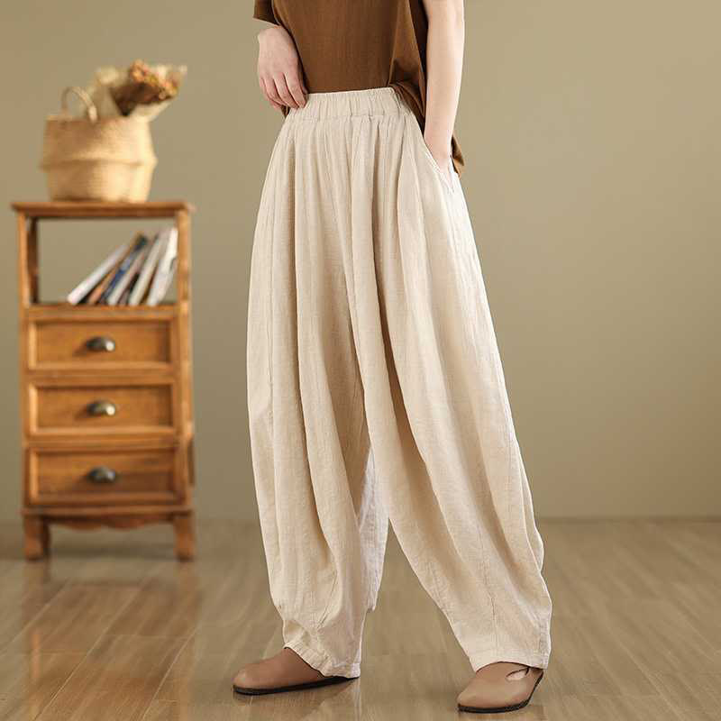 Pantalones harén de lino y algodón para mujer, de diseño sencillo e informal, con bolsillos , de Buddha Stones Spring - image 21
