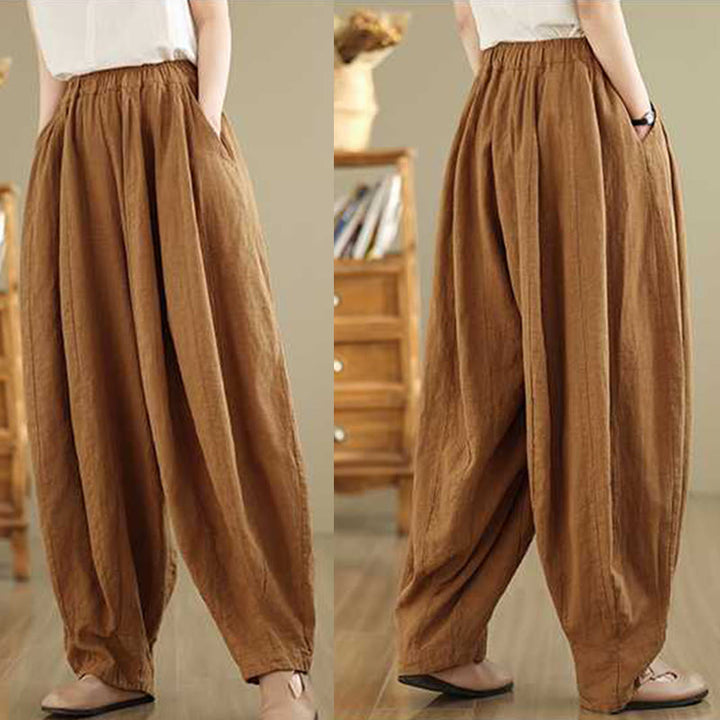Pantalones harén de lino y algodón para mujer, de diseño sencillo e informal, con bolsillos , de Buddha Stones Spring - image 9
