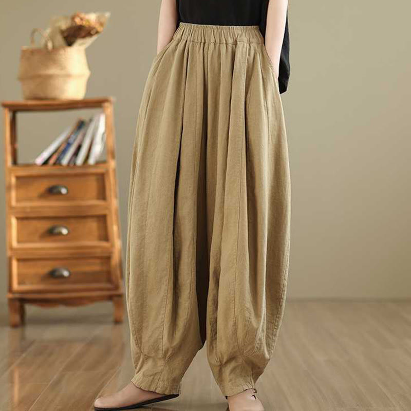 Pantalones harén de lino y algodón para mujer, de diseño sencillo e informal, con bolsillos , de Buddha Stones Spring - image 13