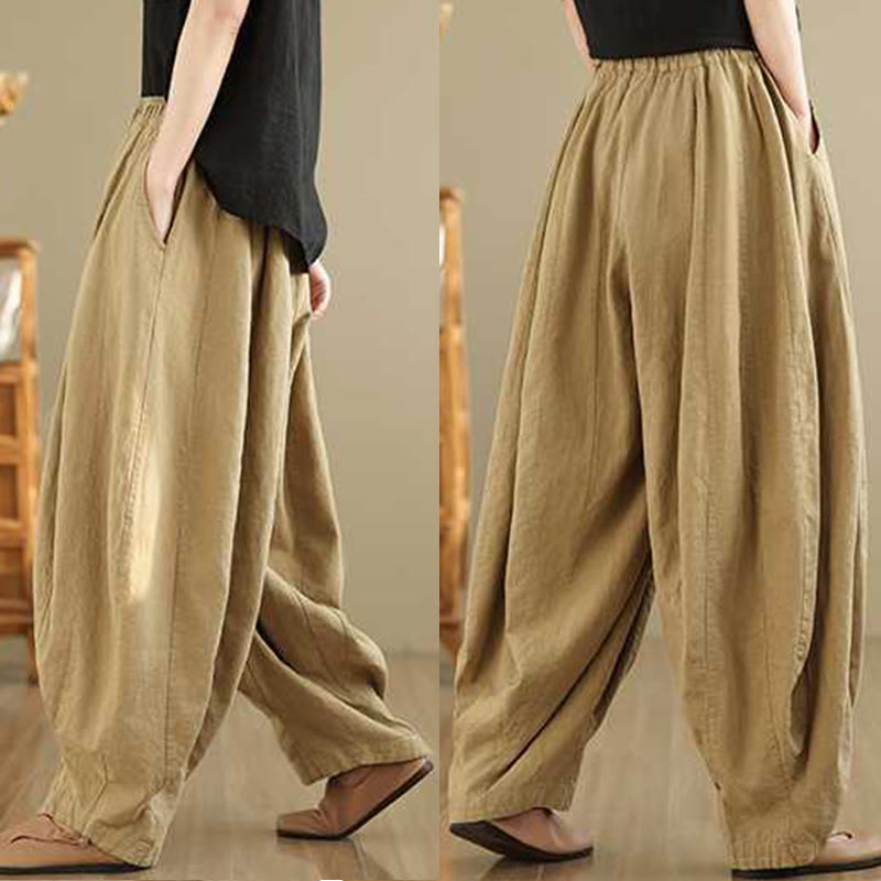 Pantalones harén de lino y algodón para mujer, de diseño sencillo e informal, con bolsillos , de Buddha Stones Spring - image 15