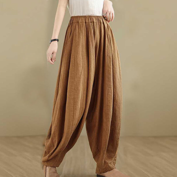 Pantalones harén de lino y algodón para mujer, de diseño sencillo e informal, con bolsillos , de Buddha Stones Spring - image 4