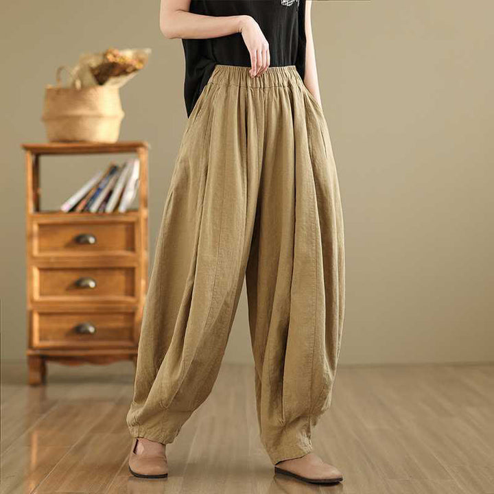 Pantalones harén de lino y algodón para mujer, de diseño sencillo e informal, con bolsillos , de Buddha Stones Spring - Vara de oro pálida - US8-10，UK/AU12-14，EU40-42 (2XL) - image 10