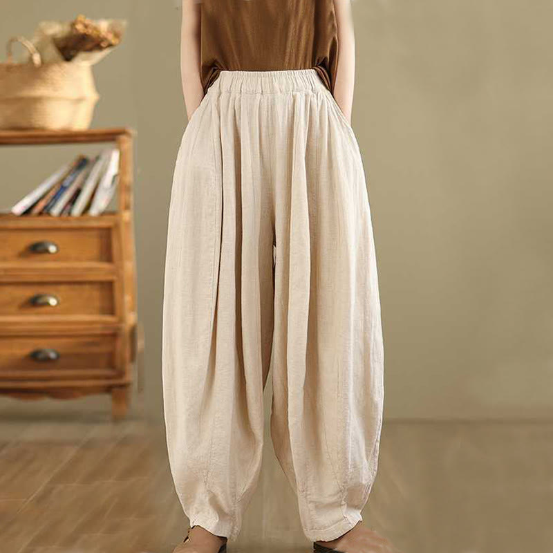Pantalones harén de lino y algodón para mujer, de diseño sencillo e informal, con bolsillos , de Buddha Stones Spring - image 17