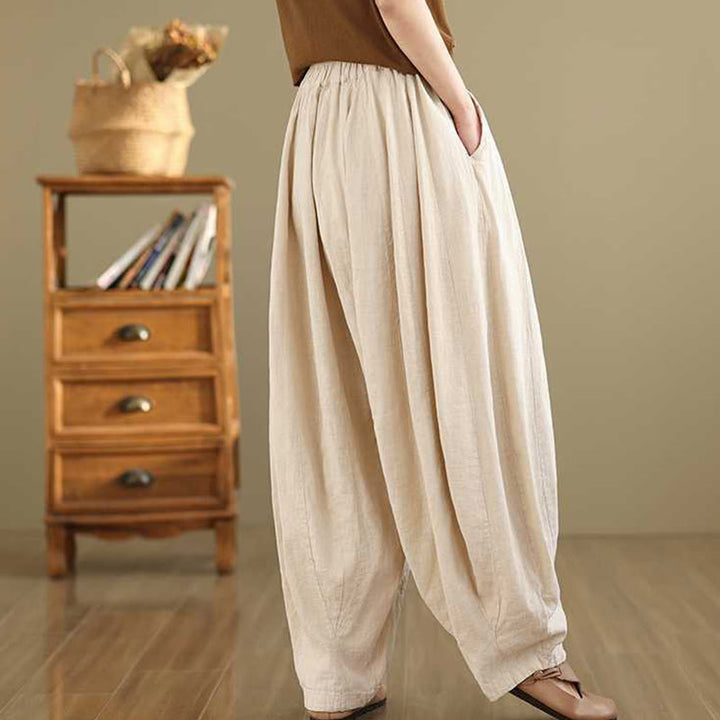 Pantalones harén de lino y algodón para mujer, de diseño sencillo e informal, con bolsillos , de Buddha Stones Spring - image 19