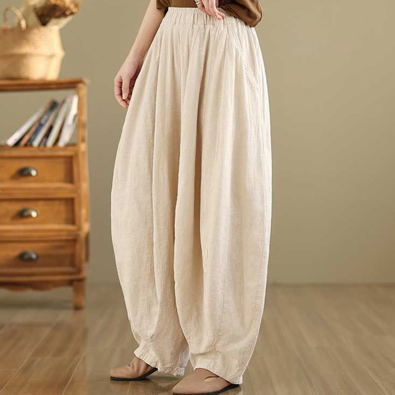Pantalones harén de lino y algodón para mujer, de diseño sencillo e informal, con bolsillos , de Buddha Stones Spring - image 18