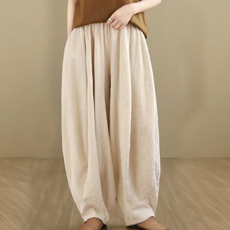 Pantalones harén de lino y algodón para mujer, de diseño sencillo e informal, con bolsillos , de Buddha Stones Spring - Blanco antiguo - US8-10，UK/AU12-14，EU40-42 (2XL) - image 16