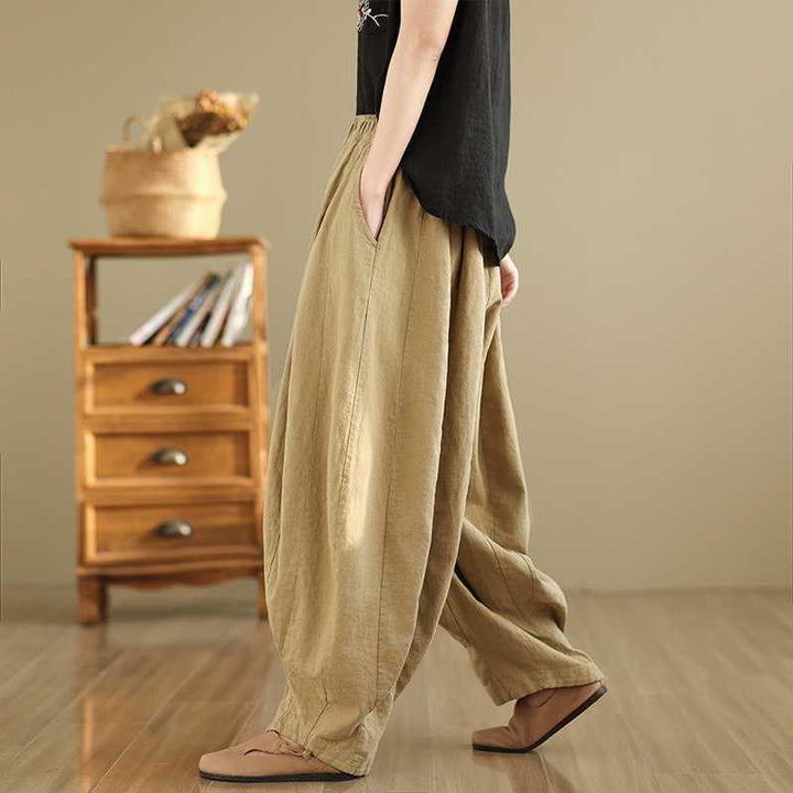 Pantalones harén de lino y algodón para mujer, de diseño sencillo e informal, con bolsillos , de Buddha Stones Spring - image 12