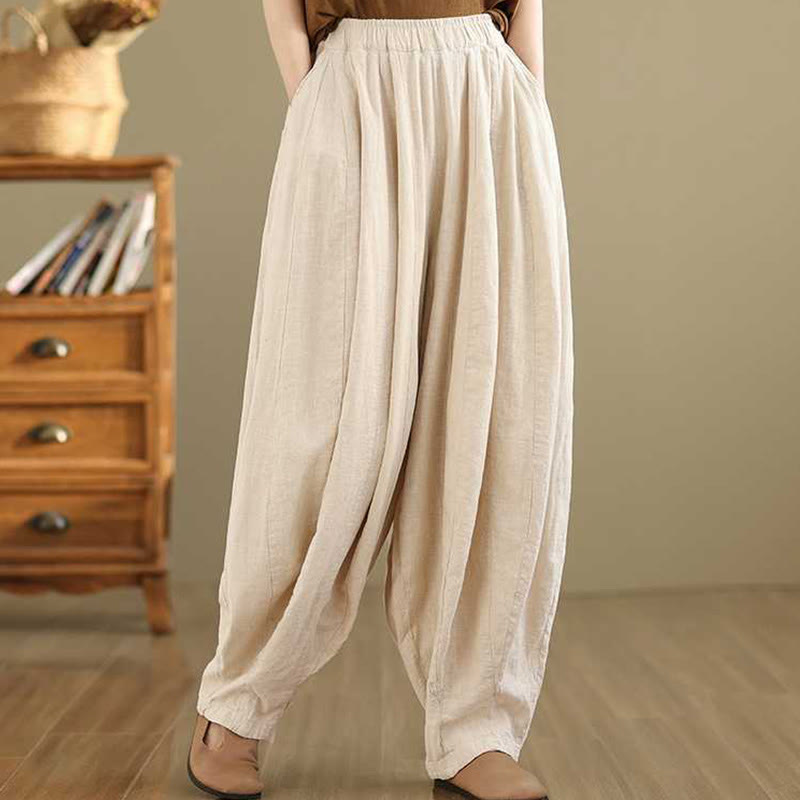 Pantalones harén de lino y algodón para mujer, de diseño sencillo e informal, con bolsillos , de Buddha Stones Spring - image 20