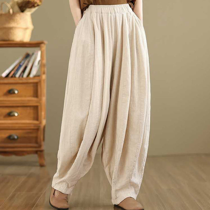 Pantalones harén de lino y algodón para mujer, de diseño sencillo e informal, con bolsillos , de Buddha Stones Spring - image 20