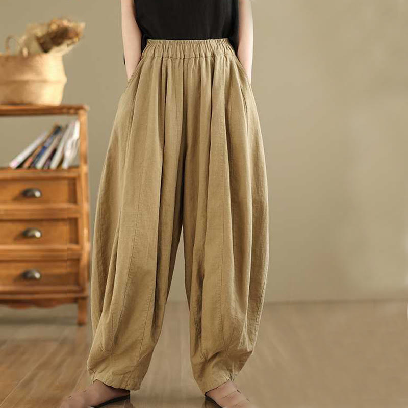 Pantalones harén de lino y algodón para mujer, de diseño sencillo e informal, con bolsillos , de Buddha Stones Spring - image 11