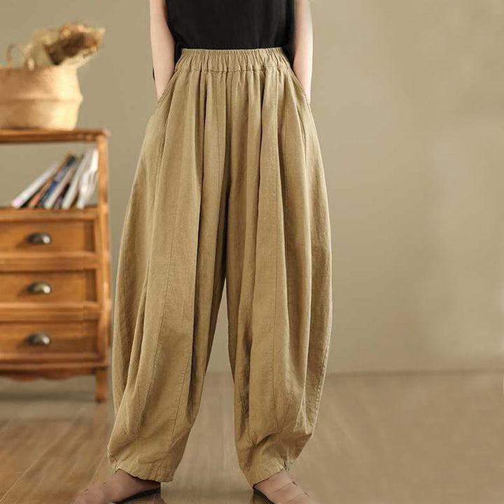 Pantalones harén de lino y algodón para mujer, de diseño sencillo e informal, con bolsillos , de Buddha Stones Spring - image 11