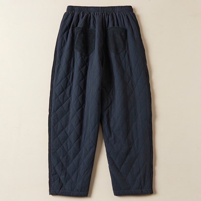 Pantalones harén de algodón para mujer con diseño acolchado de diamantes Buddha Stones , forro polar térmico y bolsillos - image 2