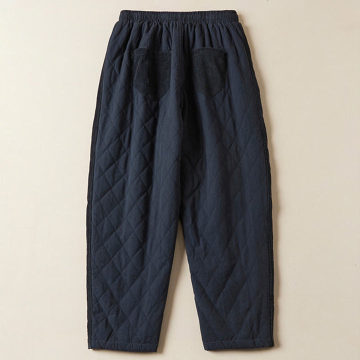 Pantalones harén de algodón para mujer con diseño acolchado de diamantes Buddha Stones , forro polar térmico y bolsillos - image 2