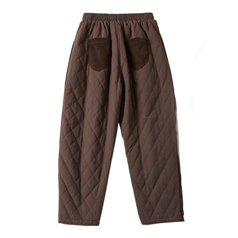 Pantalones harén de algodón para mujer con diseño acolchado de diamantes Buddha Stones , forro polar térmico y bolsillos - image 27