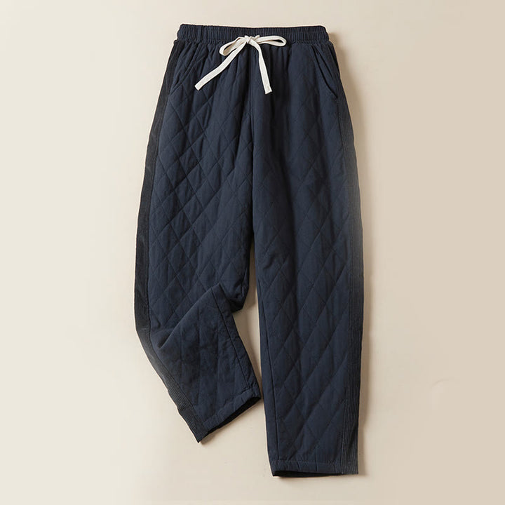 Pantalones harén de algodón para mujer con diseño acolchado de diamantes Buddha Stones , forro polar térmico y bolsillos - Azul medianoche - US8-10，UK/AU12-14，EU40-42 (2XL) - image 1