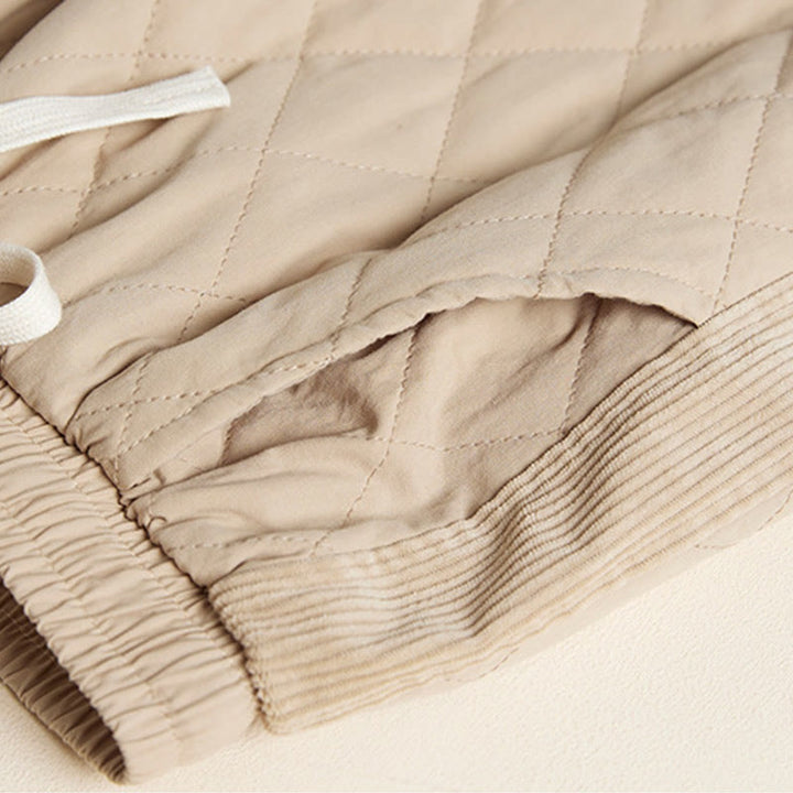Pantalones harén de algodón para mujer con diseño acolchado de diamantes Buddha Stones , forro polar térmico y bolsillos - image 14