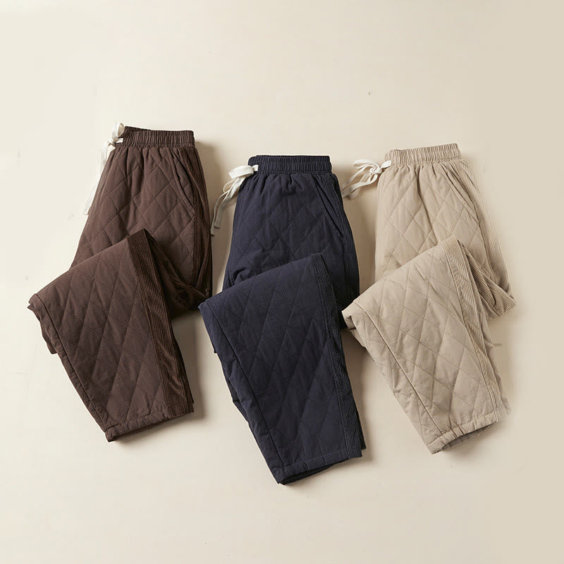 Pantalones harén de algodón para mujer con diseño acolchado de diamantes Buddha Stones , forro polar térmico y bolsillos - image 28