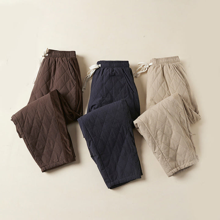 Pantalones harén de algodón para mujer con diseño acolchado de diamantes Buddha Stones , forro polar térmico y bolsillos - image 28