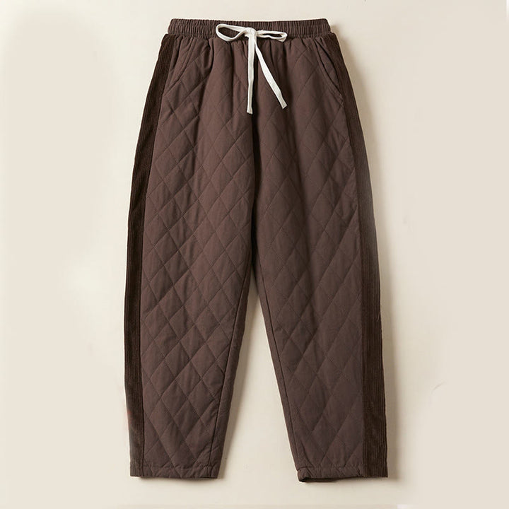 Pantalones térmicos tipo harén de algodón con diseño acolchado de diamantes y Buddha Stones para mujer, con bolsillos - Marrón silla de montar - US8-10，UK/AU12-14，EU40-42 (2XL) - image 18